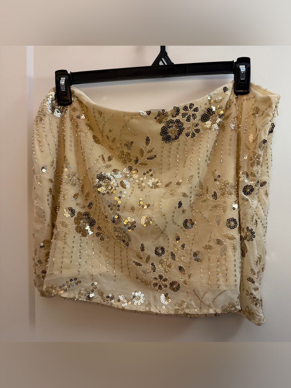 2XL breaded Embellished Ivory Sequin Floral skirt